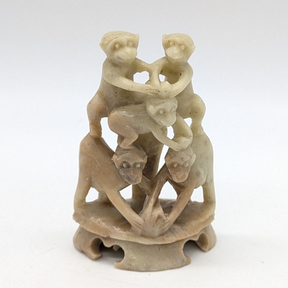 Vintage Soapstone Small Monkey Pyramide Mini Sculpture